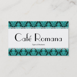 Café Romana (Scalloped) Aqua Damask Business Card