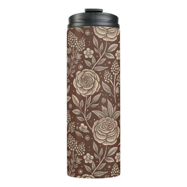 Cafe Rose Wild Floral Pattern Thermal Tumbler (Front)