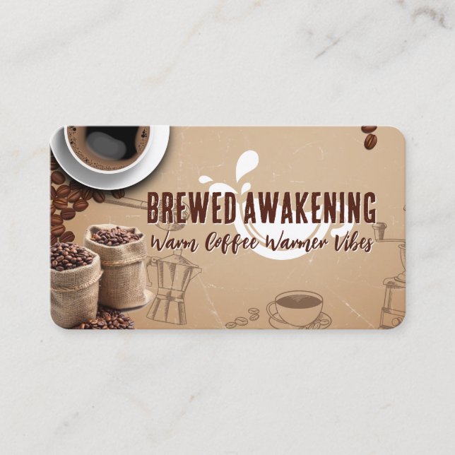 Cafe Shop | Brewed Coffee and Beans Business Card (Front)