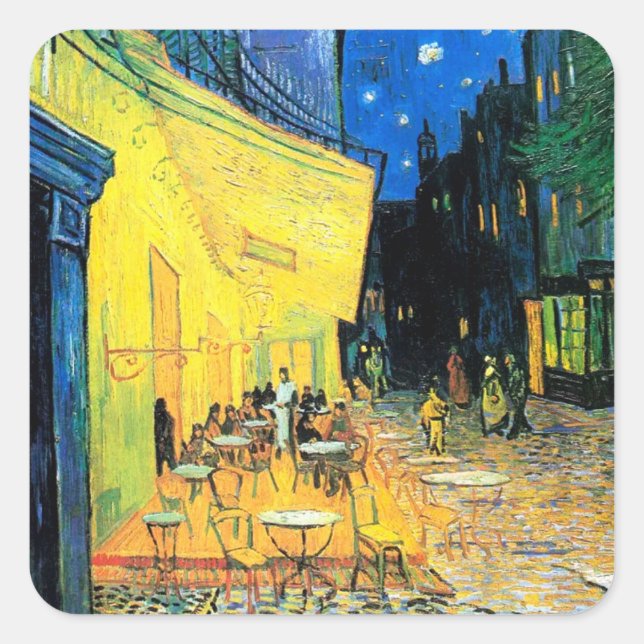Café Terrace at Night (1888) Vincent Van Gogh art Square Sticker (Front)