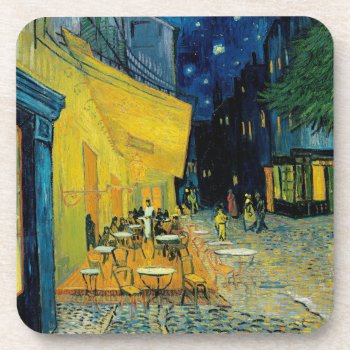 Café Terrace At Night Beverage Coaster by vintage_gift_shop at Zazzle