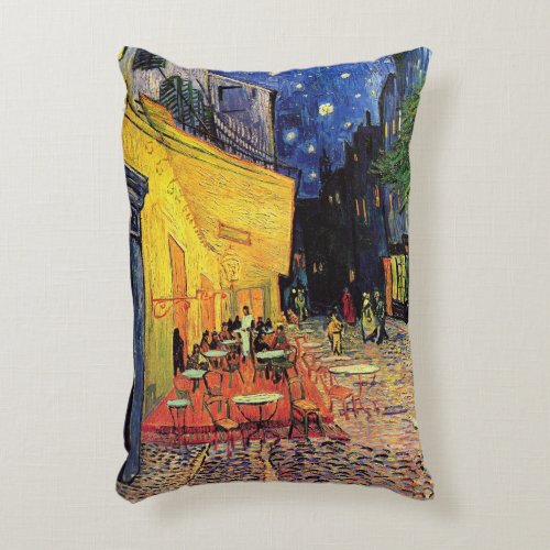 Cafe Terrace at Night by Vincent van Gogh Accent Pillow