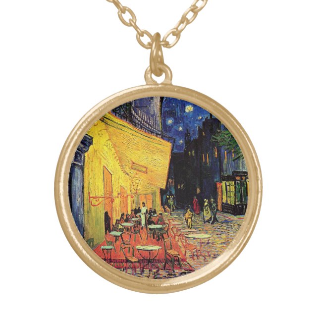 Cafe Terrace at Night by Vincent van Gogh Gold Plated Necklace (Front)