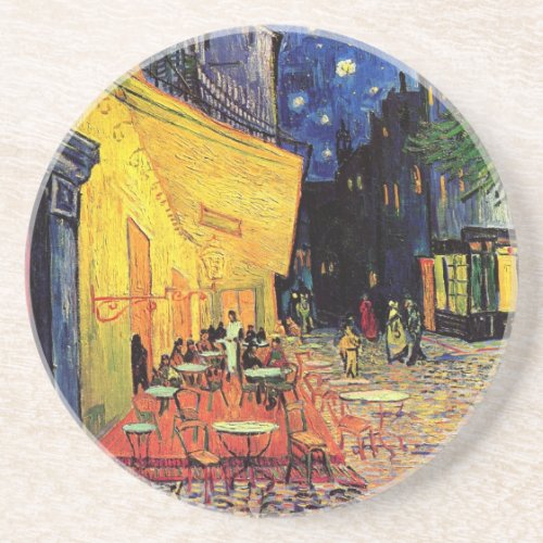 Cafe Terrace at Night by Vincent van Gogh Sandstone Coaster