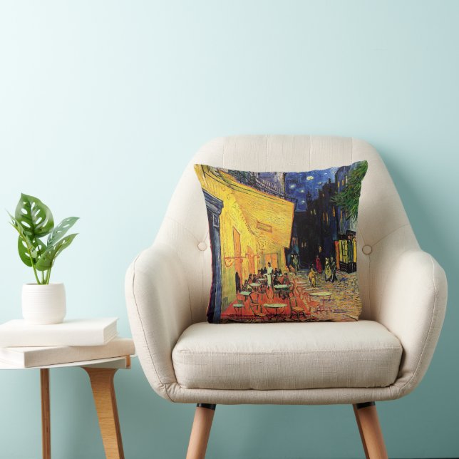 Cafe Terrace at Night by Vincent van Gogh Throw Pillow (Chair)