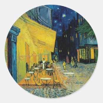 Café Terrace At Night Classic Round Sticker by vintage_gift_shop at Zazzle