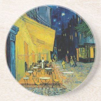 Café Terrace At Night Coaster by vintage_gift_shop at Zazzle