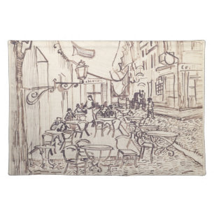 Cafe Terrace at Night, Fine Art Sketch, Van Gogh Cloth Placemat