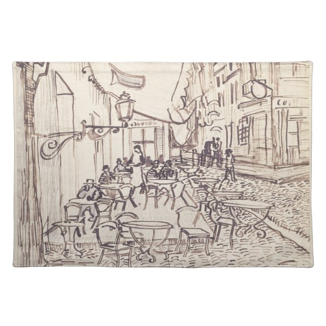 Cafe Terrace at Night, Fine Art Sketch, Van Gogh Cloth Placemat (Front)
