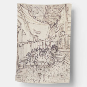 Cafe Terrace at Night, Fine Art Sketch, Van Gogh House Flag