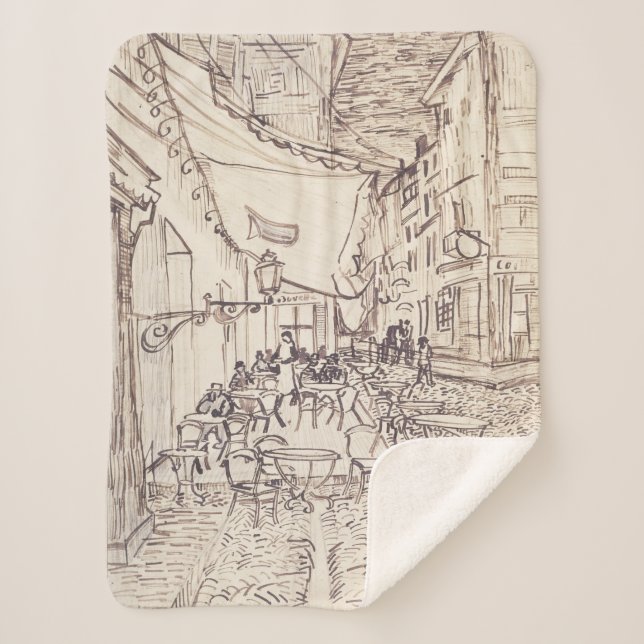 Cafe Terrace at Night, Fine Art Sketch, Van Gogh Sherpa Blanket (Front)