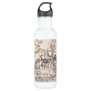 Cafe Terrace at Night, Fine Art Sketch, Van Gogh Stainless Steel Water Bottle