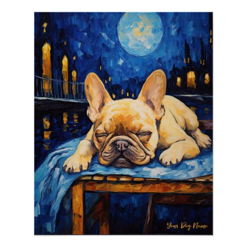 Cafe Terrace at Night _ French Bulldog 001 _ Qian  Poster