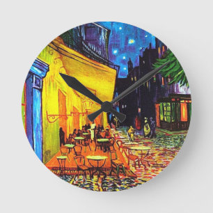 Café Terrace At Night Painting Vincent van Gogh Round Clock