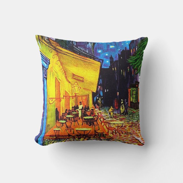 Café Terrace At Night Painting Vincent van Gogh Throw Pillow (Front)