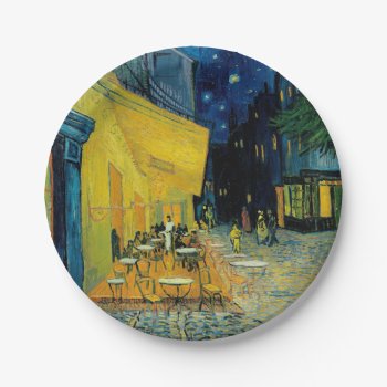 Café Terrace At Night Paper Plates by vintage_gift_shop at Zazzle