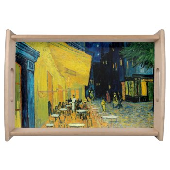 Café Terrace At Night Serving Tray by vintage_gift_shop at Zazzle