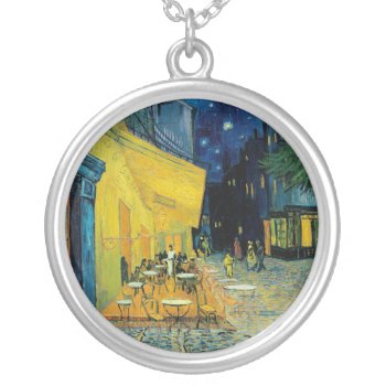 Café Terrace At Night Silver Plated Necklace by vintage_gift_shop at Zazzle