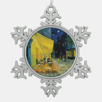 Café Terrace At Night Snowflake Pewter Christmas Ornament by vintage_gift_shop at Zazzle