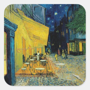 Café Terrace At Night Square Sticker by vintage_gift_shop at Zazzle