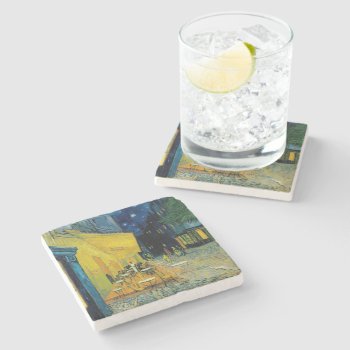 Café Terrace At Night Stone Coaster by vintage_gift_shop at Zazzle