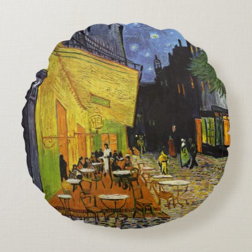 Cafe Terrace at Night Van Gogh  Round Pillow