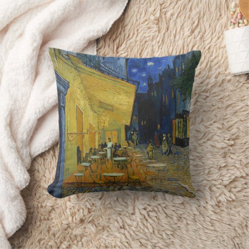 Cafe Terrace at Night  Vincent Van Gogh Throw Pillow