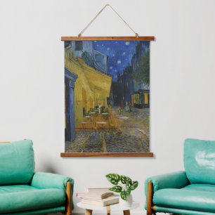 Café Terrace at Night Vintage French Café Hanging Tapestry