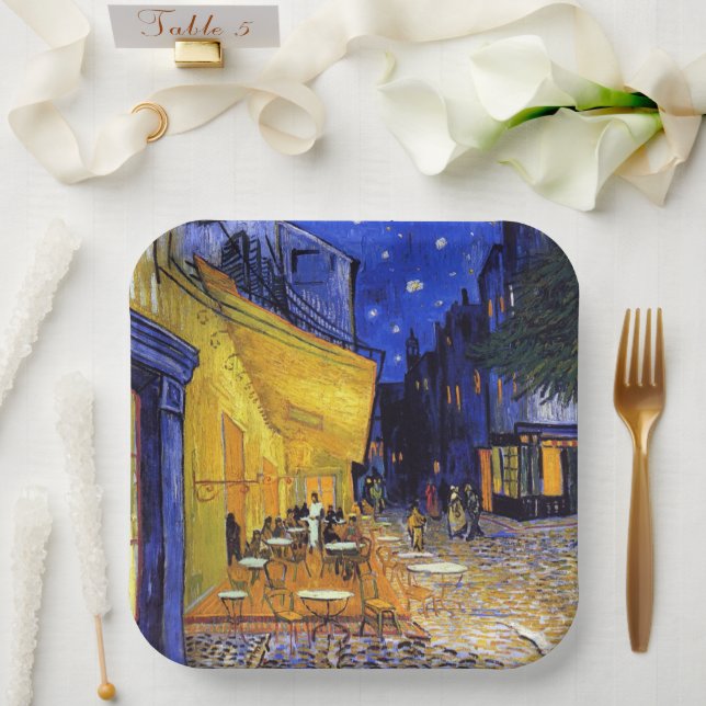 Cafe Terrace Night Vincent van Gogh Paper Plates (Wedding)