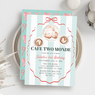 Cafe Two Monde Pink Bow Coffee Girl 2nd Birthday Invitation