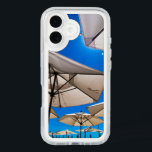 Café Umbrellas iPhone 16 Case<br><div class="desc">Be transported to a summer brunch by the sea with this photo of a café patio under white umbrellas and a blue sky.</div>