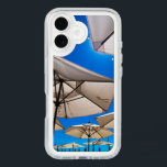 Café Umbrellas iPhone 16 Case<br><div class="desc">Be transported to a summer brunch by the sea with this photo of a café patio under white umbrellas and a blue sky.</div>