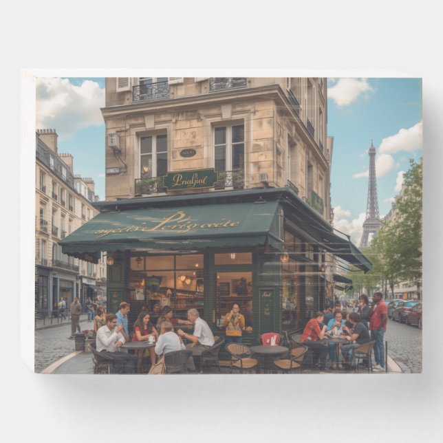 café un Paris wall art Wooden Box Sign (Front Horizontal)