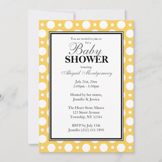 Cafe Yellow Assorted Polka Dots Baby Shower Invitation (Front)