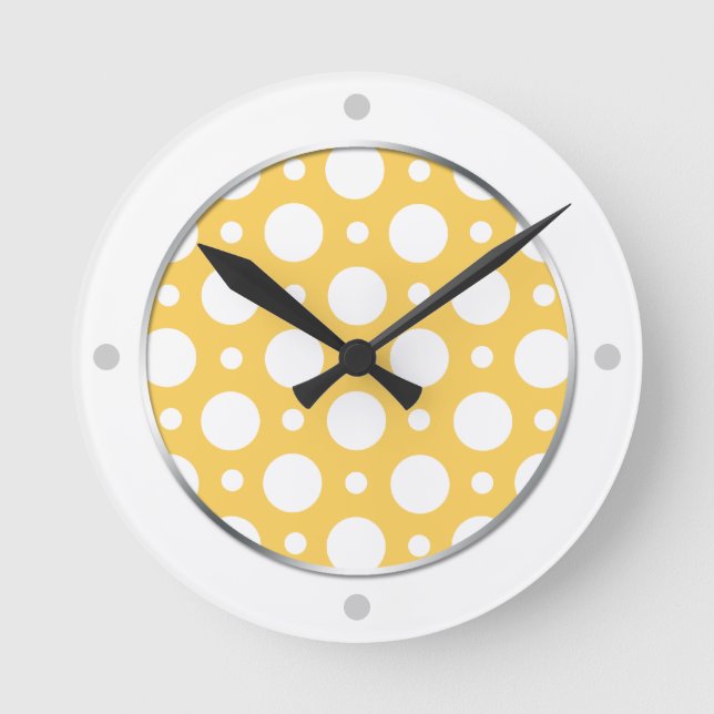 Cafe Yellow Assorted Polka Dots Wall Clock (Front)