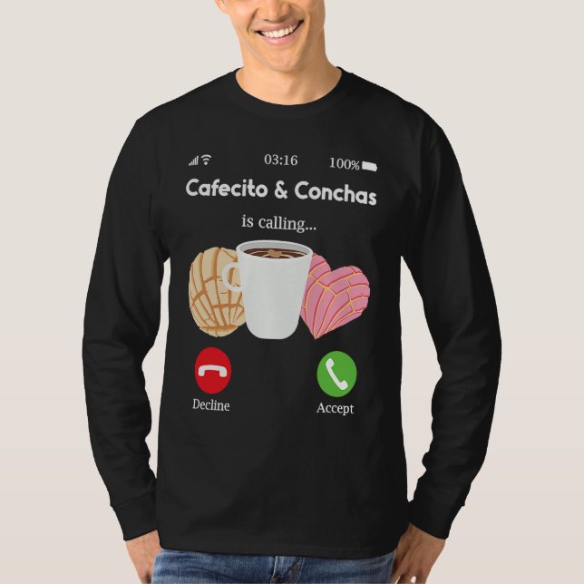 Cafecito Cafe Conchas  Cute Spanish Pun Coffee T-Shirt (Front)