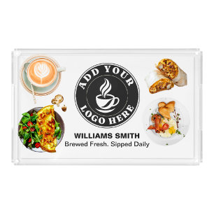 Cafes Coffee Shops Business Logo Brand Cafeteria Acrylic Tray