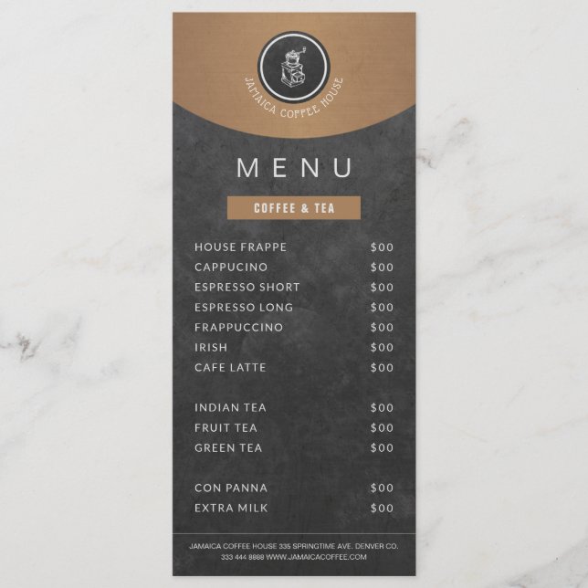 Cafeteria logo copper black chalkboard price list menu (Front)