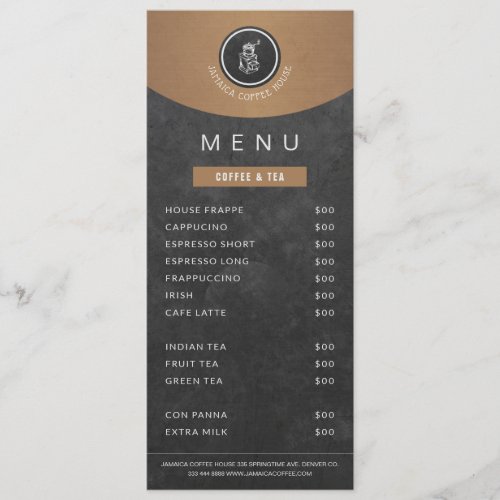 Cafeteria logo copper black chalkboard price list menu