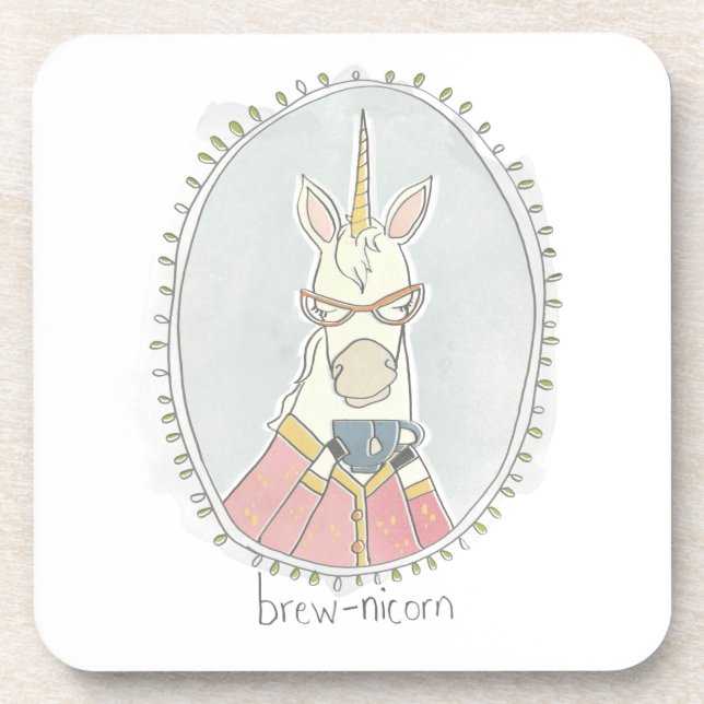Caffeinated Cutie | Brew Unicorn Beverage Coaster (Front)