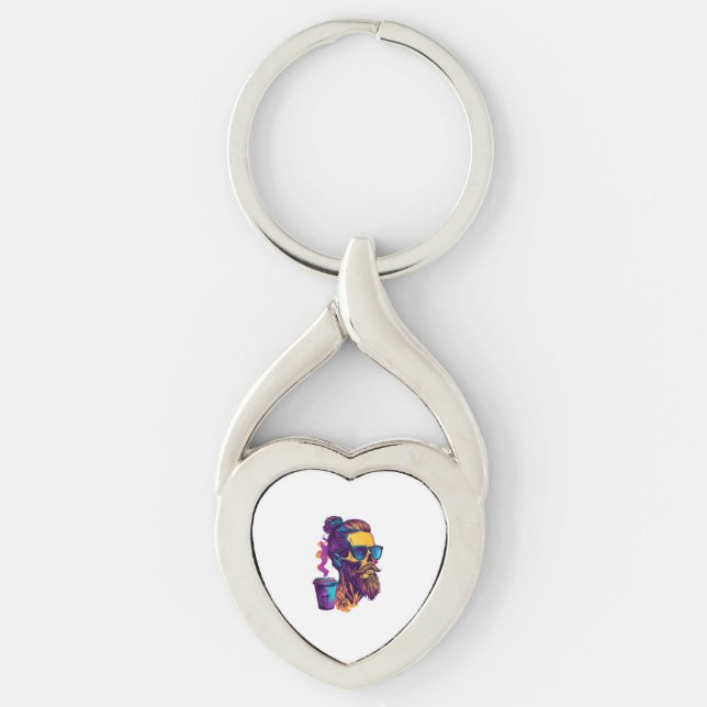 Caffeinated Skull – Funny Barista Skeleton Keychain (Front)