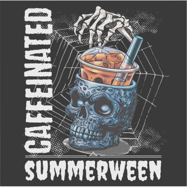 Caffeinated Skull Iced Coffee Summerween Goth Sticker (Front)