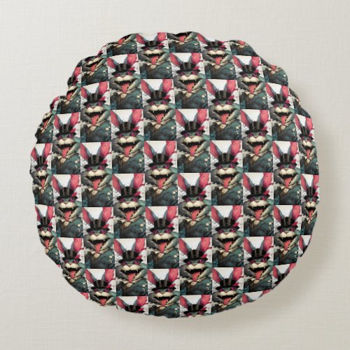 Caffeinated Top Hat Rabbit Magical Society Round Pillow