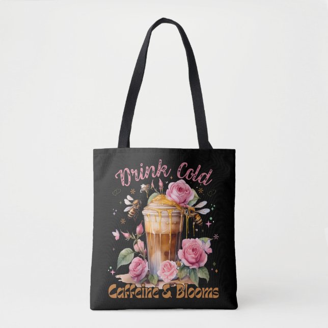 Caffeine & Blooms: Iced Coffee Delight Tote Bag (Front)