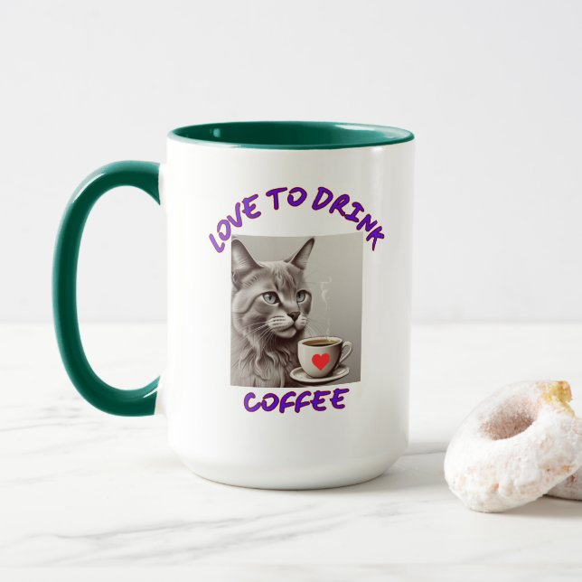 Caffeine Cat Humorous Mug (With Donut)