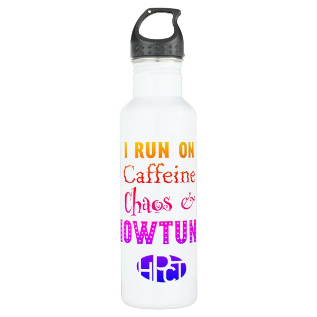 Caffeine, Chaos, Showtunes Stainless Steel Water Bottle (Front)