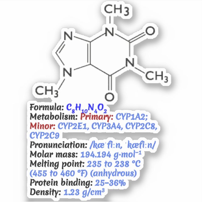 Caffeine Chemical Formula - Molecular Structure Sticker (Front)