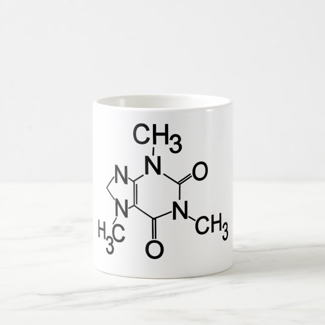 Caffeine, chemical symbol coffee mug (Center)