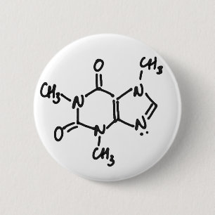 Caffeine (Coffee / Tea Alkaloid) Button, Any Color Pinback Button