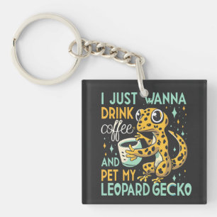 Caffeine Companionship: Leopard Gecko Coffee Bliss Keychain
